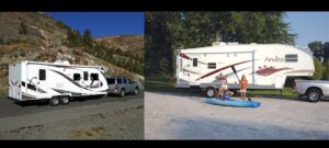 Travel trailer (left) and fifth wheel trailer.